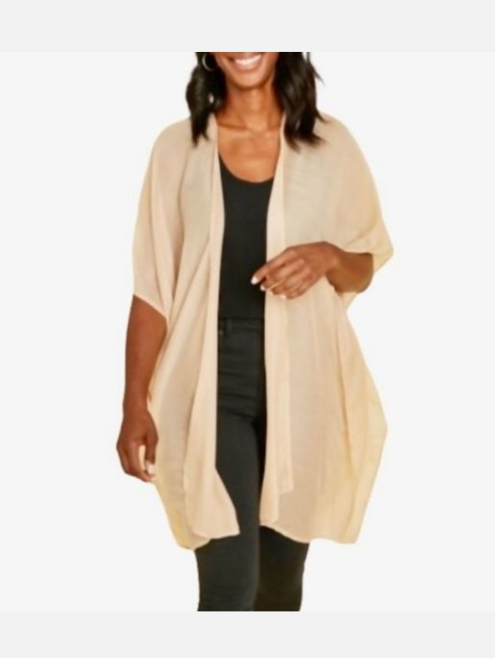 The Jet Set Diaries Short Sleeve Pastel Beige Semi Sheer Kimono Cardigan Top OS